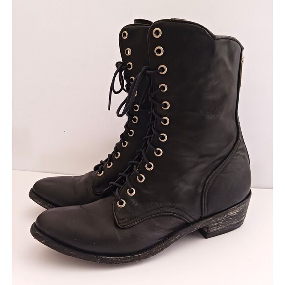 Old Gringo Blk Leather Combat Boot Lace Up Silver Back Zip 9.5M Made in Mexico - Picture 4 of 16